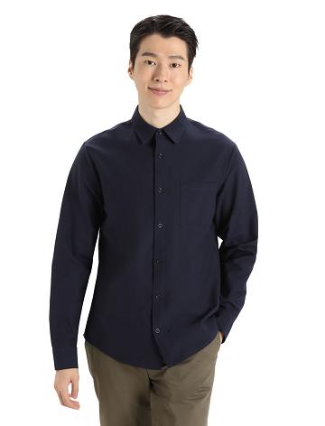 Midnight Navy Men's Icebreaker Merino Berlin Shirt Long Sleeve | USA 1235EBCX